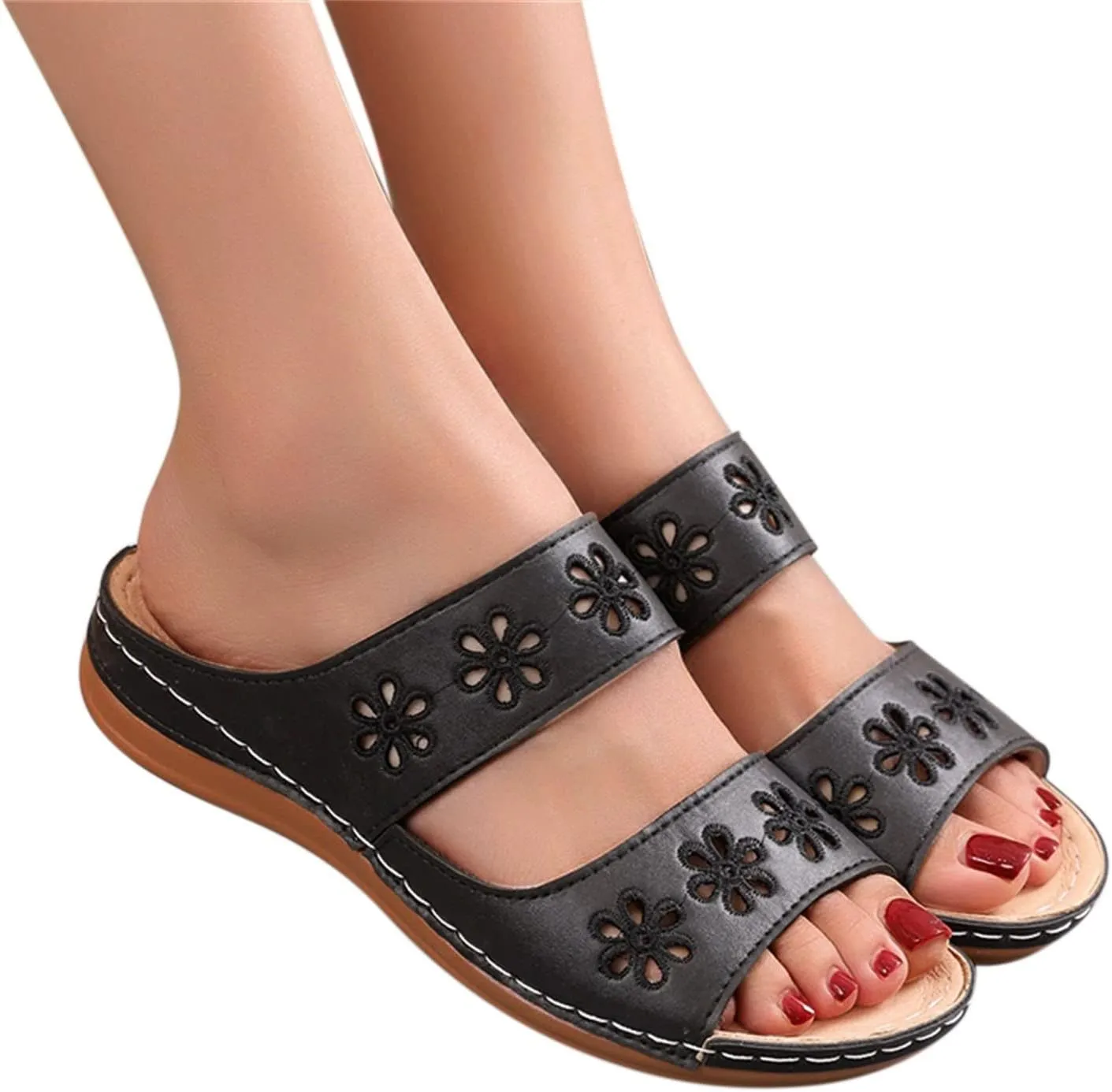Womens Comfy Wedge Orthopedic Sandals Orthopedic Flip Flop Slippers Orthopedic Shoes for Women Sandals Comfortable Orthopedic Comfy Black Sandals for Women Mens Orthopedic Walking Sandals