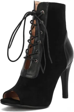 Women's Fashion Sexy Peep Toe Stilettos High Heels Ankle Booties Lace Up Dancing Dressy Heeled Sandals