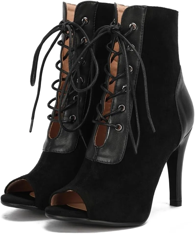 Women's Fashion Sexy Peep Toe Stilettos High Heels Ankle Booties Lace Up Dancing Dressy Heeled Sandals