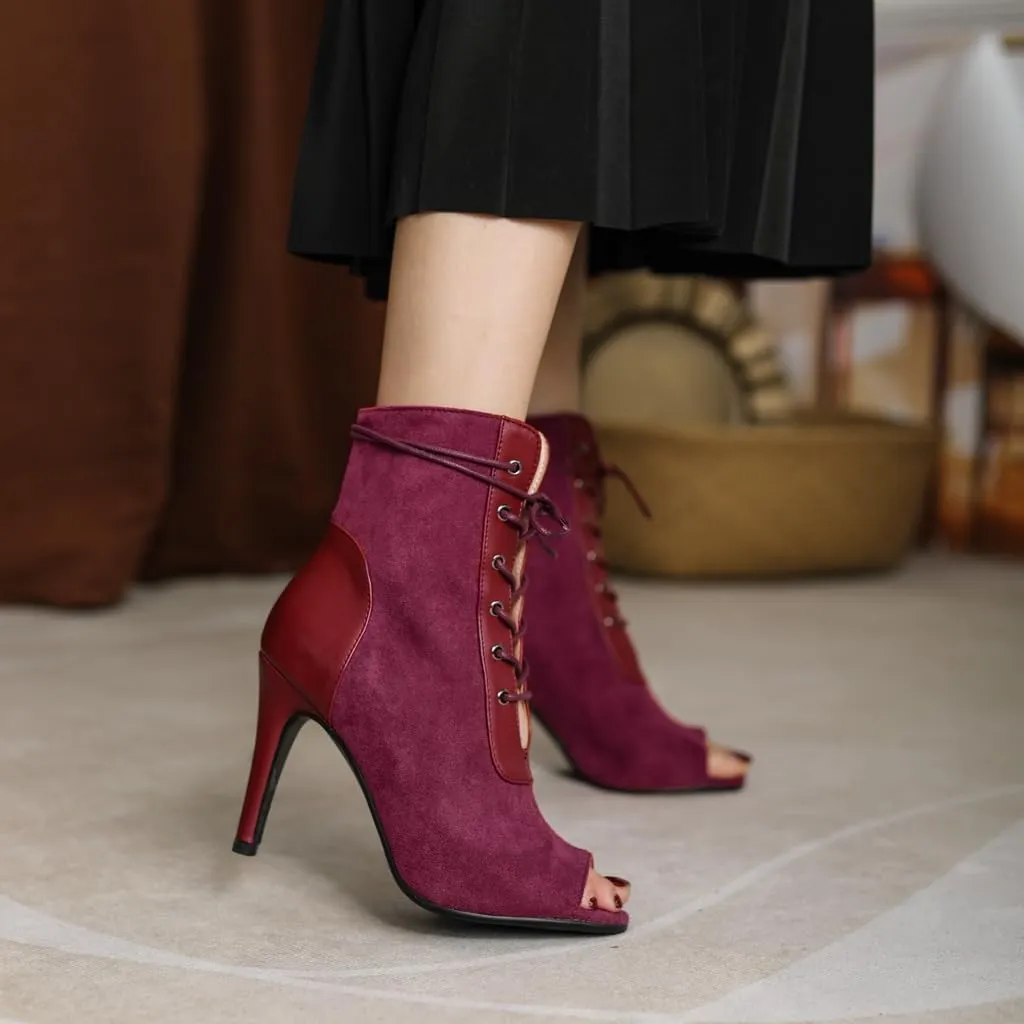 Women's Fashion Sexy Peep Toe Stilettos High Heels Ankle Booties Lace Up Dancing Dressy Heeled Sandals
