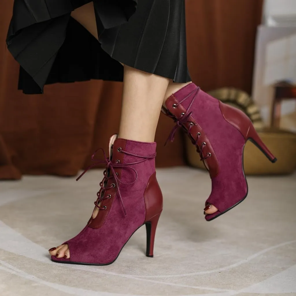 Women's Fashion Sexy Peep Toe Stilettos High Heels Ankle Booties Lace Up Dancing Dressy Heeled Sandals