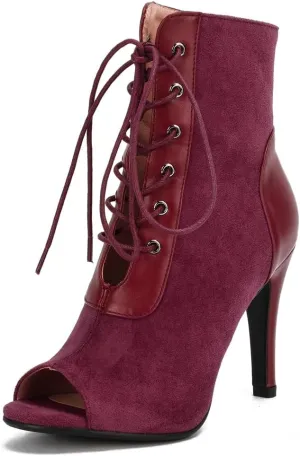 Women's Fashion Sexy Peep Toe Stilettos High Heels Ankle Booties Lace Up Dancing Dressy Heeled Sandals