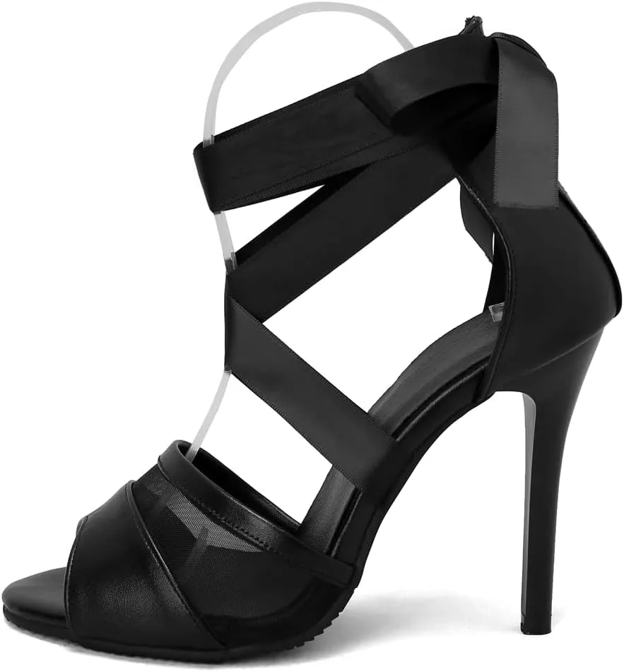 Women's Fashion Stilettos High Heels Dressy Sandals Cross Strappy Peep Toe Elegant Wedding Party Heeled Sandal