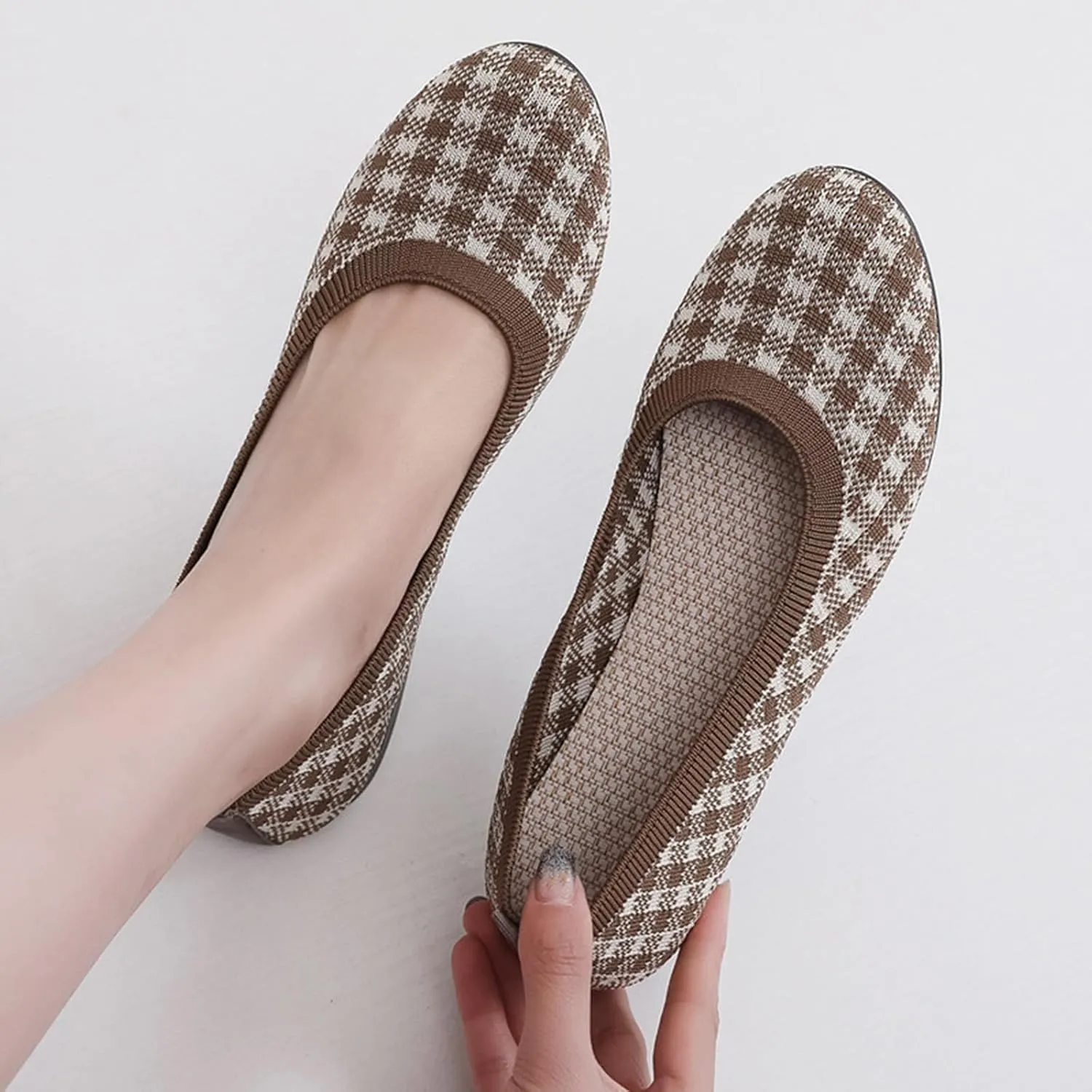 Women's Flat Ballet Shoes Dress𝐲 Casual Offic𝐞 Work Wedding Comfort Soft Knit Flat Shoes for Women Round Toe Slip on Flat𝐬 for Women