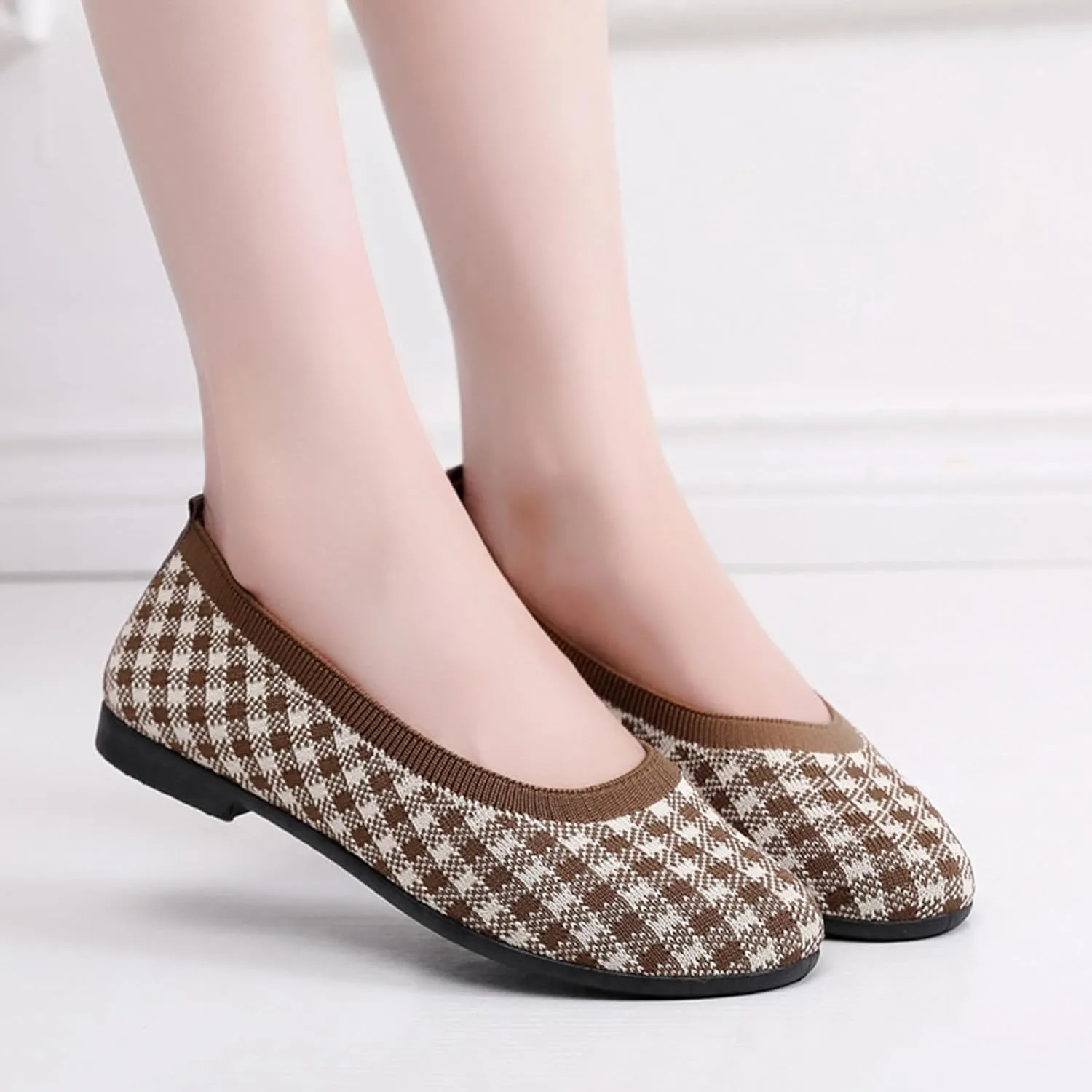Women's Flat Ballet Shoes Dress𝐲 Casual Offic𝐞 Work Wedding Comfort Soft Knit Flat Shoes for Women Round Toe Slip on Flat𝐬 for Women