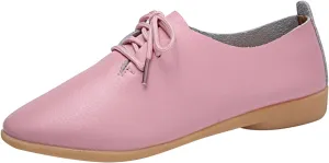 Women's Leather Lace Up Oxfords Sneakers Comfortable Slip-On Business Shoes Dressy Low Heel Walking Shoes Lightweight Breathable Sneakers