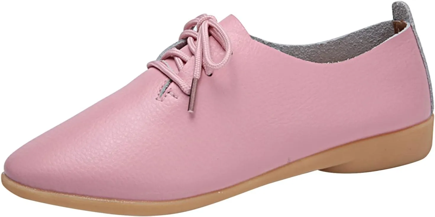 Women's Leather Lace Up Oxfords Sneakers Comfortable Slip-On Business Shoes Dressy Low Heel Walking Shoes Lightweight Breathable Sneakers