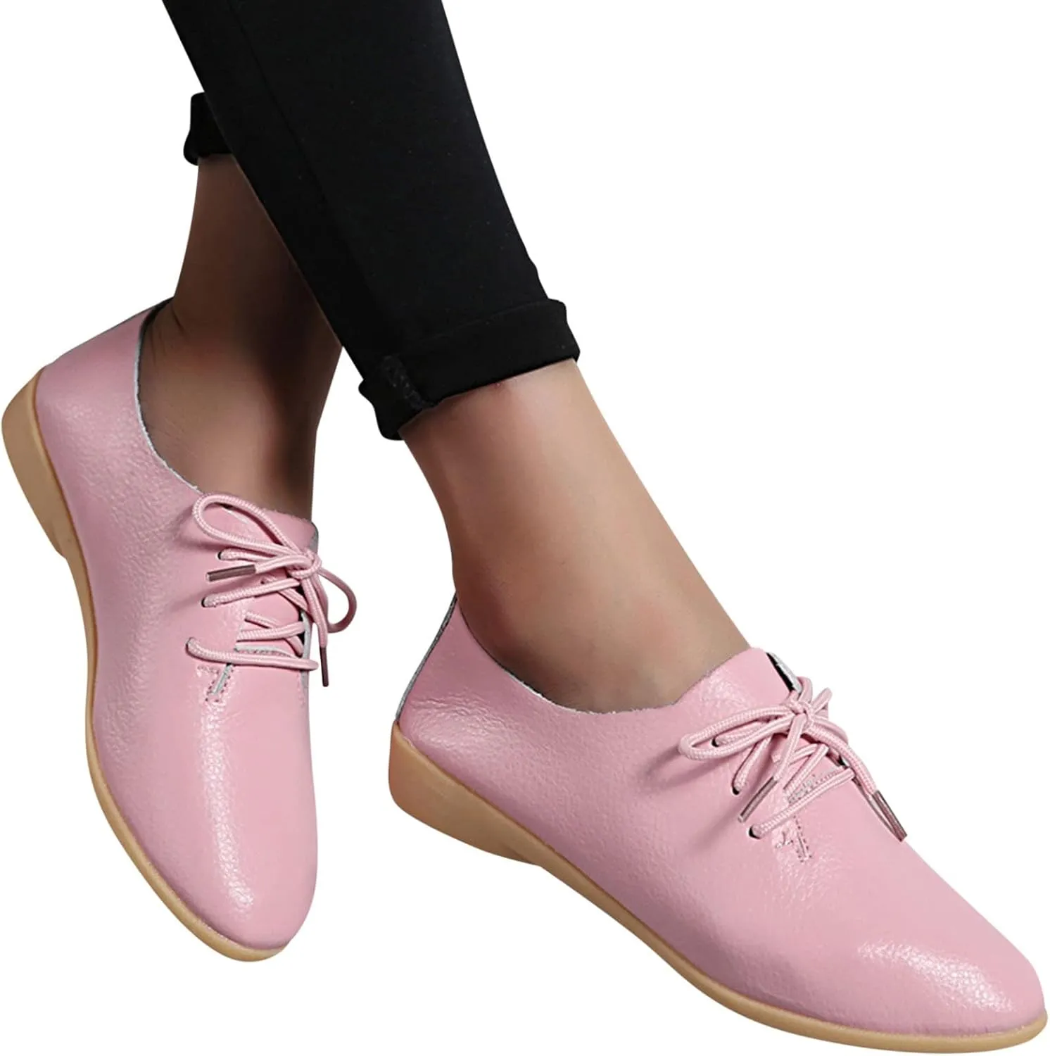 Women's Leather Lace Up Oxfords Sneakers Comfortable Slip-On Business Shoes Dressy Low Heel Walking Shoes Lightweight Breathable Sneakers