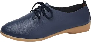 Women's Leather Lace Up Oxfords Sneakers Comfortable Slip-On Business Shoes Dressy Low Heel Walking Shoes Lightweight Breathable Sneakers