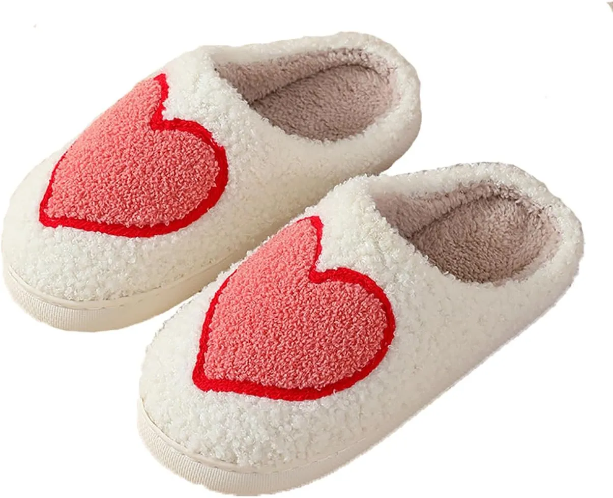 Women's Men's Happy Face Heart-shaped Cat Slippers - Retro Leopard Print, Memory Foam, Soft Plush, Warm, Anti-Slip Home Shoes