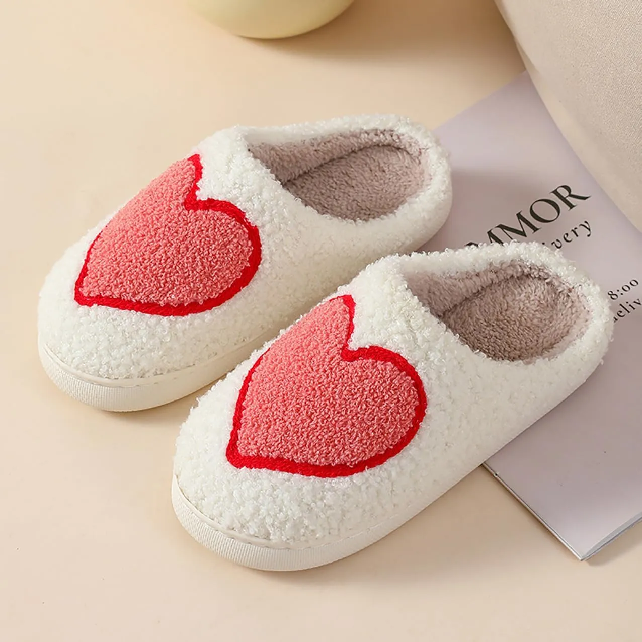 Women's Men's Happy Face Heart-shaped Cat Slippers - Retro Leopard Print, Memory Foam, Soft Plush, Warm, Anti-Slip Home Shoes