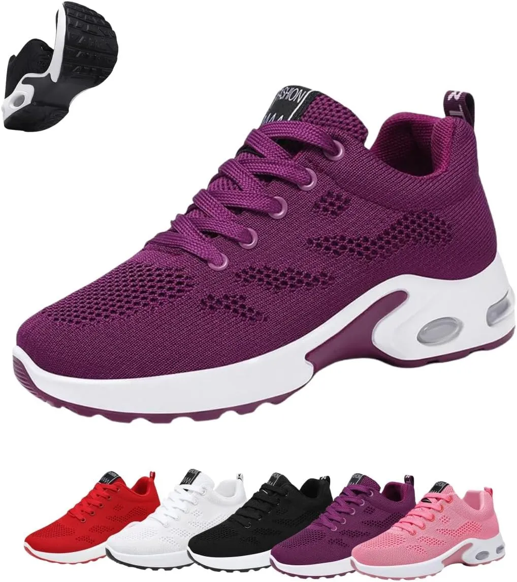 Womens Orthopedic Sneakers,Breathable Knit Mesh Casual Air Cushion Shoes,Platform Non Slip Running Shoes with Arch Support