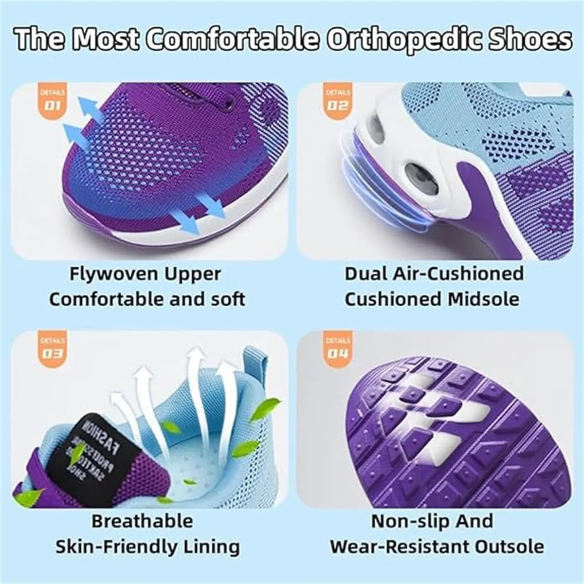 Womens Orthopedic Sneakers,Breathable Knit Mesh Casual Air Cushion Shoes,Platform Non Slip Running Shoes with Arch Support