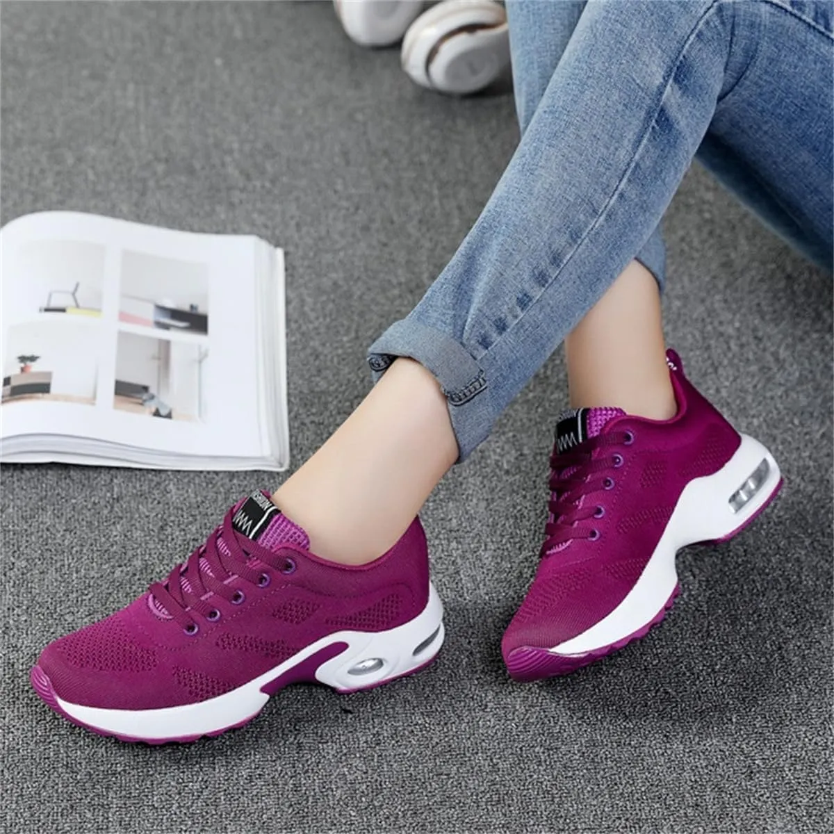 Womens Orthopedic Sneakers,Breathable Knit Mesh Casual Air Cushion Shoes,Platform Non Slip Running Shoes with Arch Support