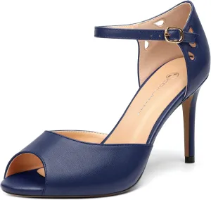 Women's Peep Toe High Heels Ankle Straps Buckles Evening Party Prom Sandals 3.3Inch