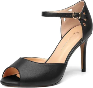 Women's Peep Toe High Heels Ankle Straps Buckles Evening Party Prom Sandals 3.3Inch
