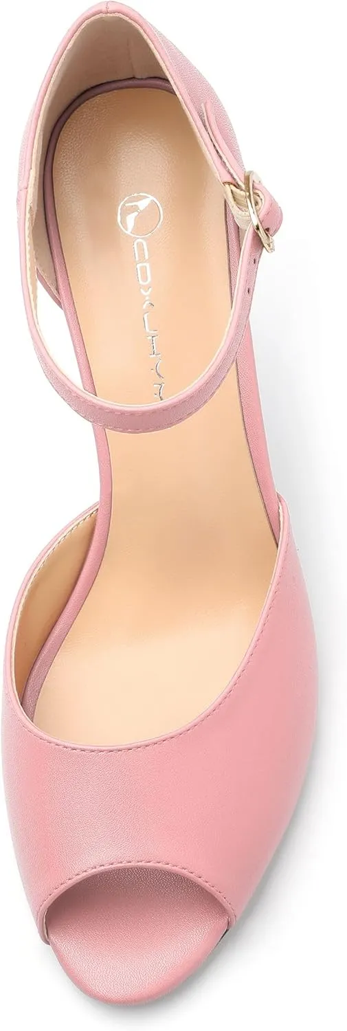 Women's Peep Toe High Heels Ankle Straps Buckles Evening Party Prom Sandals 3.3Inch