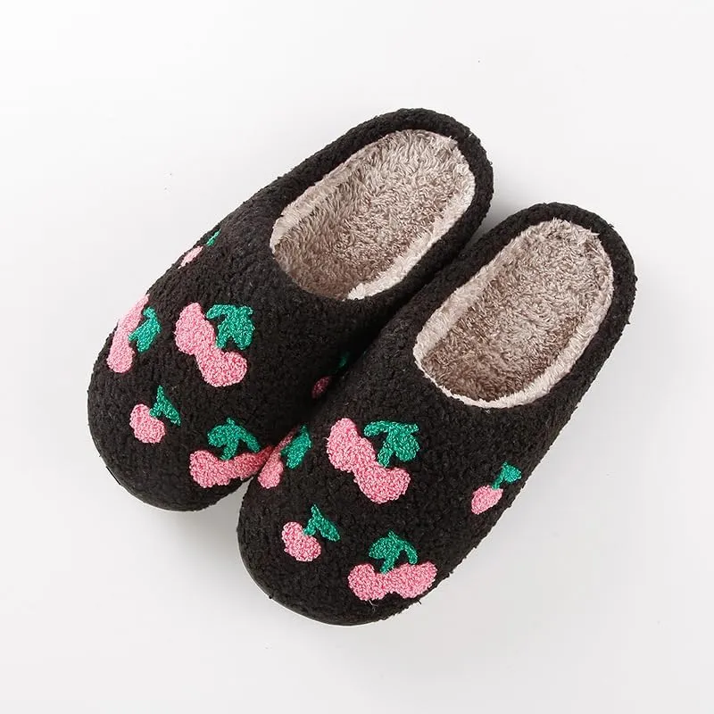 Women's Plush Heart Love Slippers - Blue Eyes Mushroom Cat Ears Retro Memory Foam Soft Plush Home Shoes