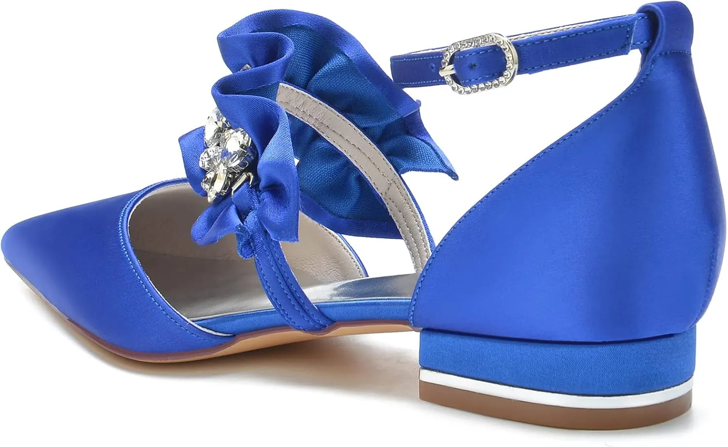 Women's Satin Sparkly Rhinestone Strappy Flat Sandals Bridal Wedding Dress Shoes for Bride Flats Pointed Toe Closed Toe Low Heels Pump