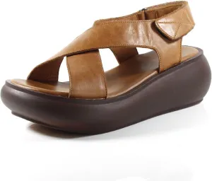 Women's Shoes Slope Heel Thick Sole Sandals Fashion Versatile Muffin Sandals，High Top Leather Open Toe Boot Sandals for Women