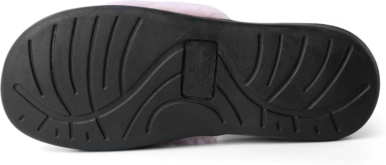 Women's Soft Warm Cushioned Fluffy Slides Home Slippers with Water Resistant Anti-Skid Sole
