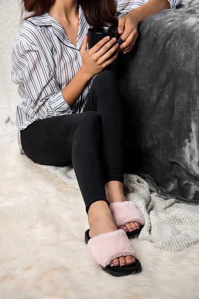 Women's Soft Warm Cushioned Fluffy Slides Home Slippers with Water Resistant Anti-Skid Sole