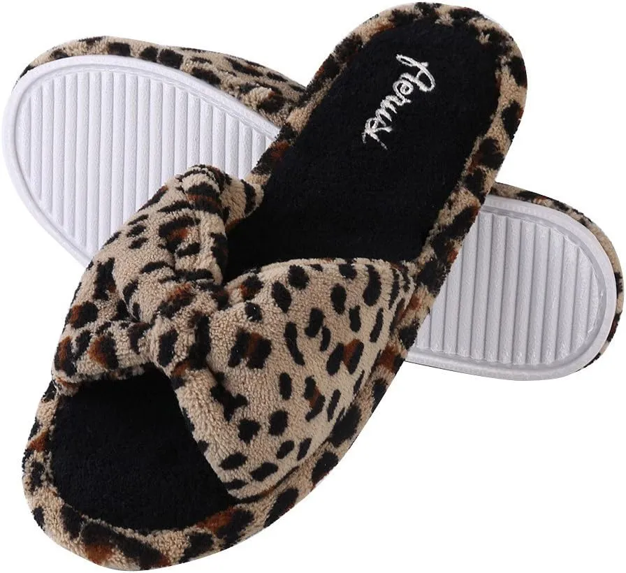 Women's Soft Warm Cushioned Fluffy Slides Home Slippers with Water Resistant Anti-Skid Sole