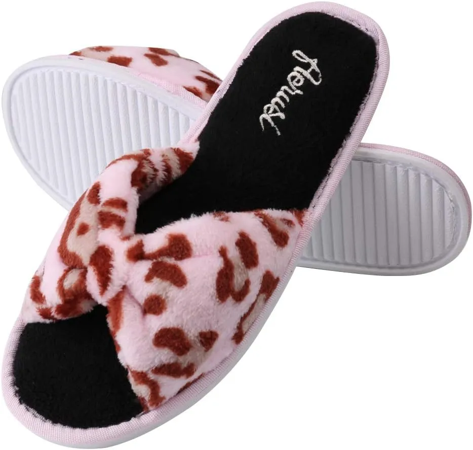 Women's Soft Warm Cushioned Fluffy Slides Home Slippers with Water Resistant Anti-Skid Sole