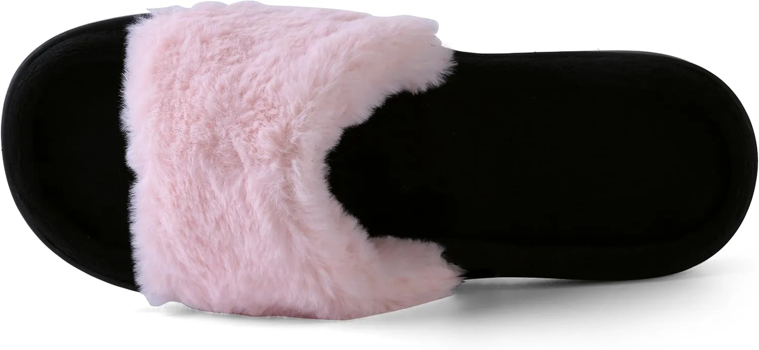 Women's Soft Warm Cushioned Fluffy Slides Home Slippers with Water Resistant Anti-Skid Sole