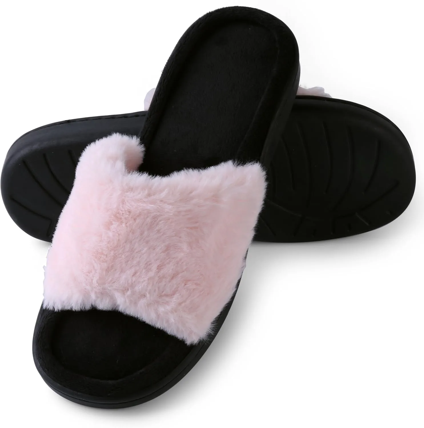 Women's Soft Warm Cushioned Fluffy Slides Home Slippers with Water Resistant Anti-Skid Sole
