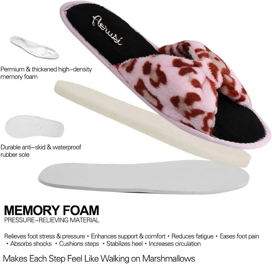 Women's Soft Warm Cushioned Fluffy Slides Home Slippers with Water Resistant Anti-Skid Sole