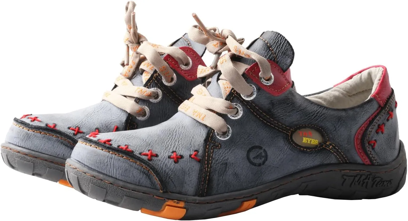 Women's Vintage Washed Leather Lace-up Walking Shoes Comfortable Flat Sneaker