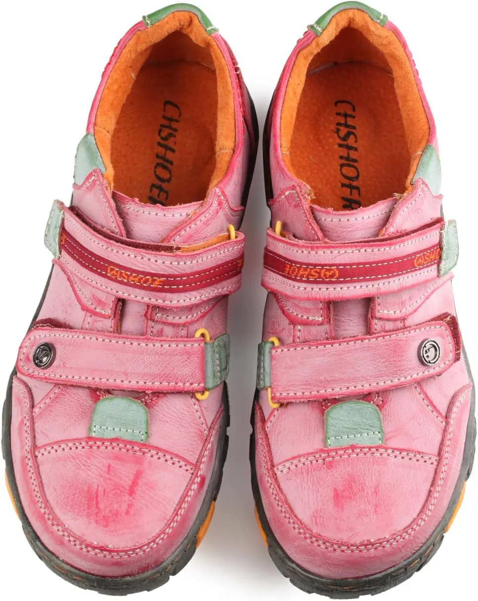 Women's Walking Leather Shoes Hook and Loop Casual Shoes