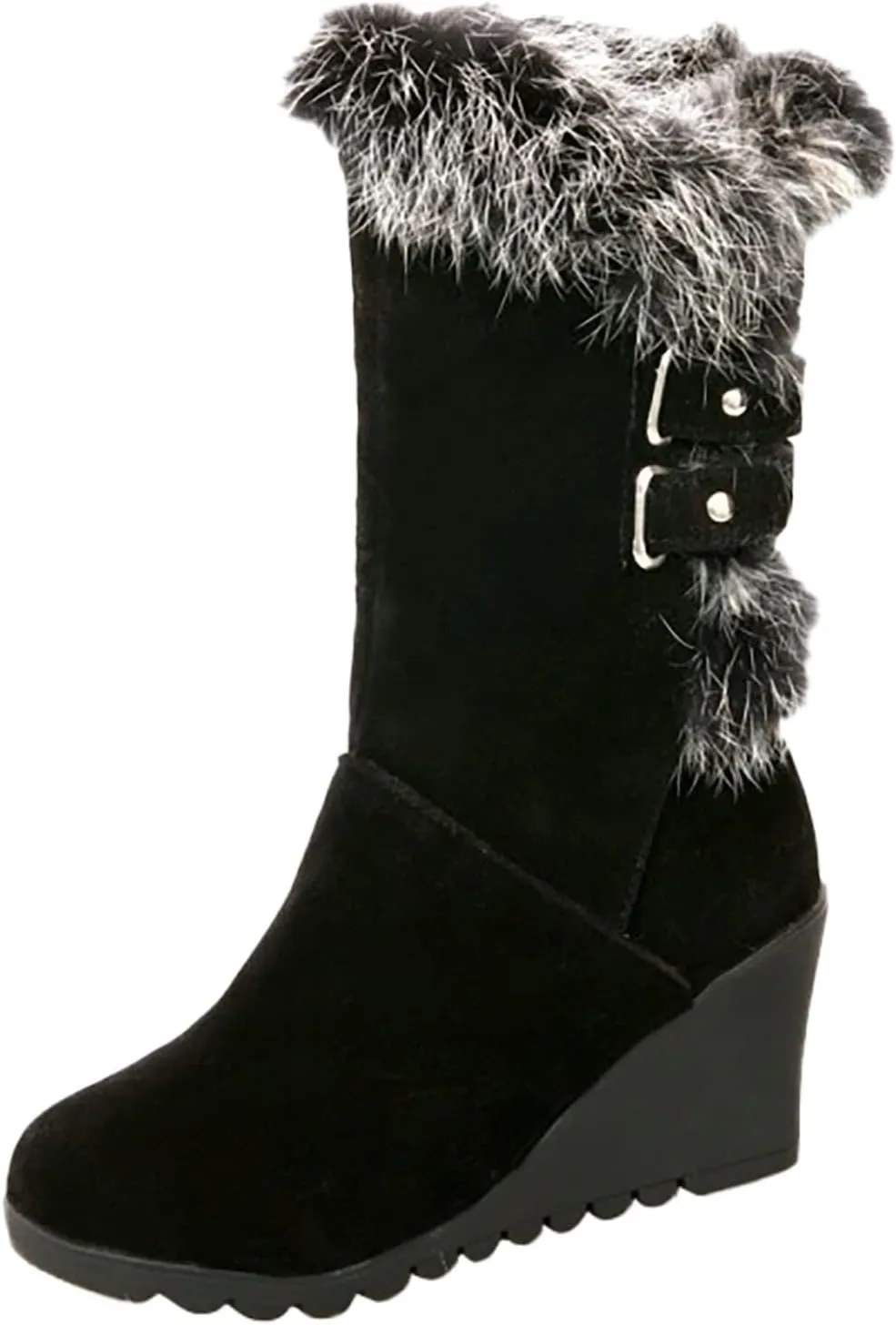Women's Winter Wedge Heeled Medium Boots Plush Warm And Comfortable Snow Boots Womens Wide Calf Knee High Boots Size6.5
