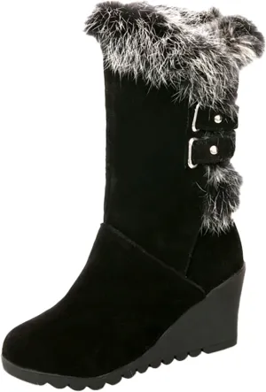 Women's Winter Wedge Heeled Medium Boots Plush Warm And Comfortable Snow Boots Womens Wide Calf Knee High Boots Size6.5