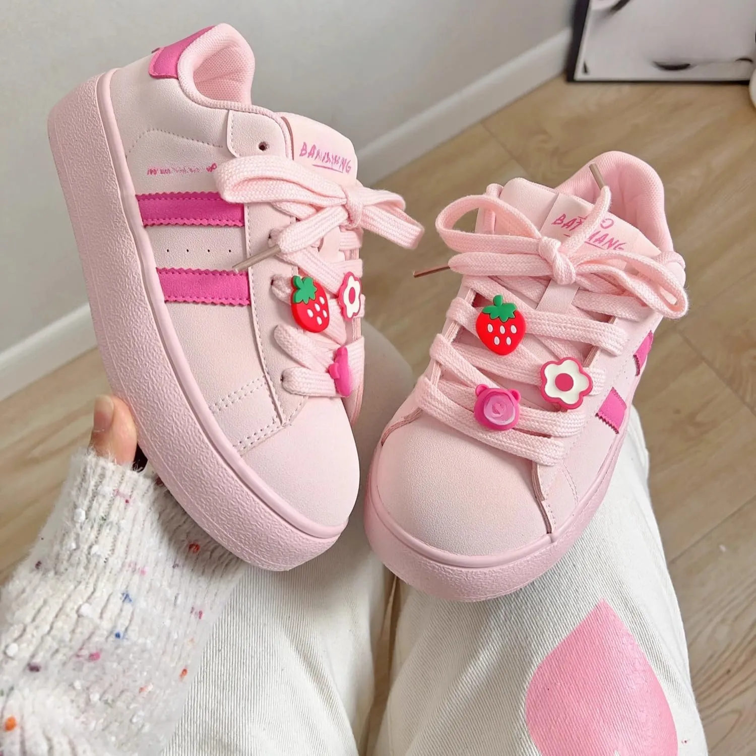 Y2K Pink Strawberry Women's Sneakers Chunky Cute Summer Casual Shoes for Versatile Style Daywear Travel